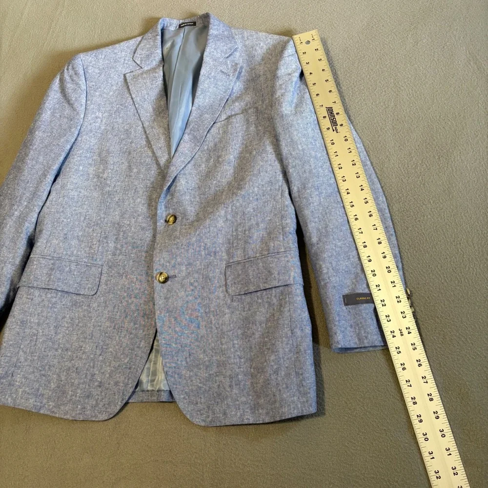 Stafford Sport Coat 40 Blue Linen Blend Classic Fit Signature Blazer RN93677 NEW
